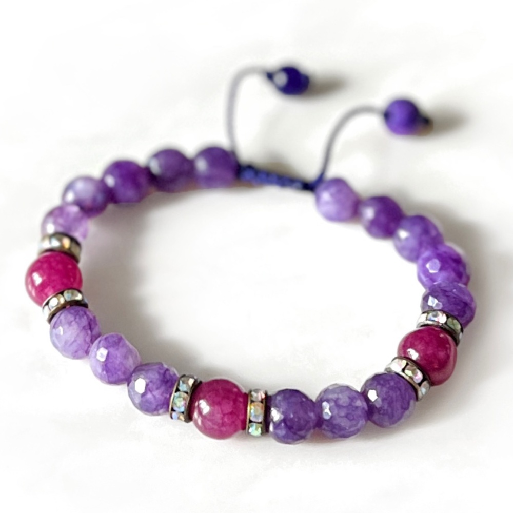 Handmade Amethyst & Fuchsia Natural Stone Beaded Bracelet